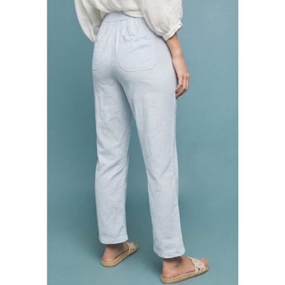 Anthropologie Seashore Linen Blend Pants Women XS Blue Striped Rope Belt Crop - Picture 8 of 16